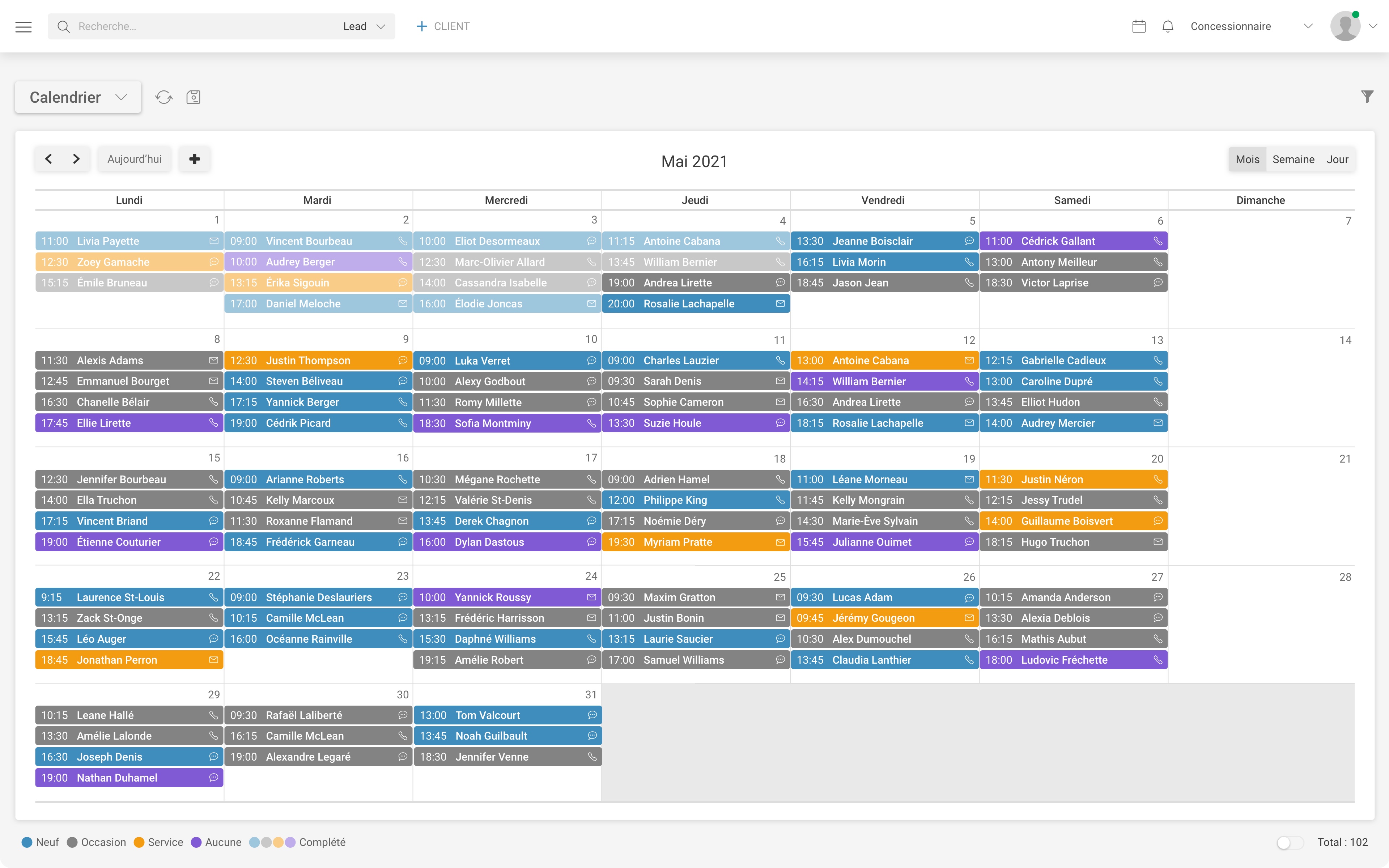 Calendrier des tâches du BDC